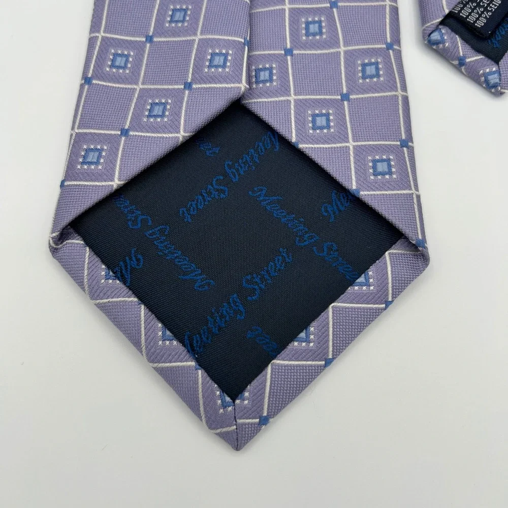 Meeting Street Necktie Geometric Mens OS Lavender 100% Silk Business Classic